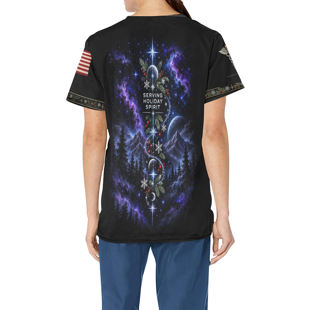 Holiday Crew — Space Force Christmas All-Over Print Scrub Top