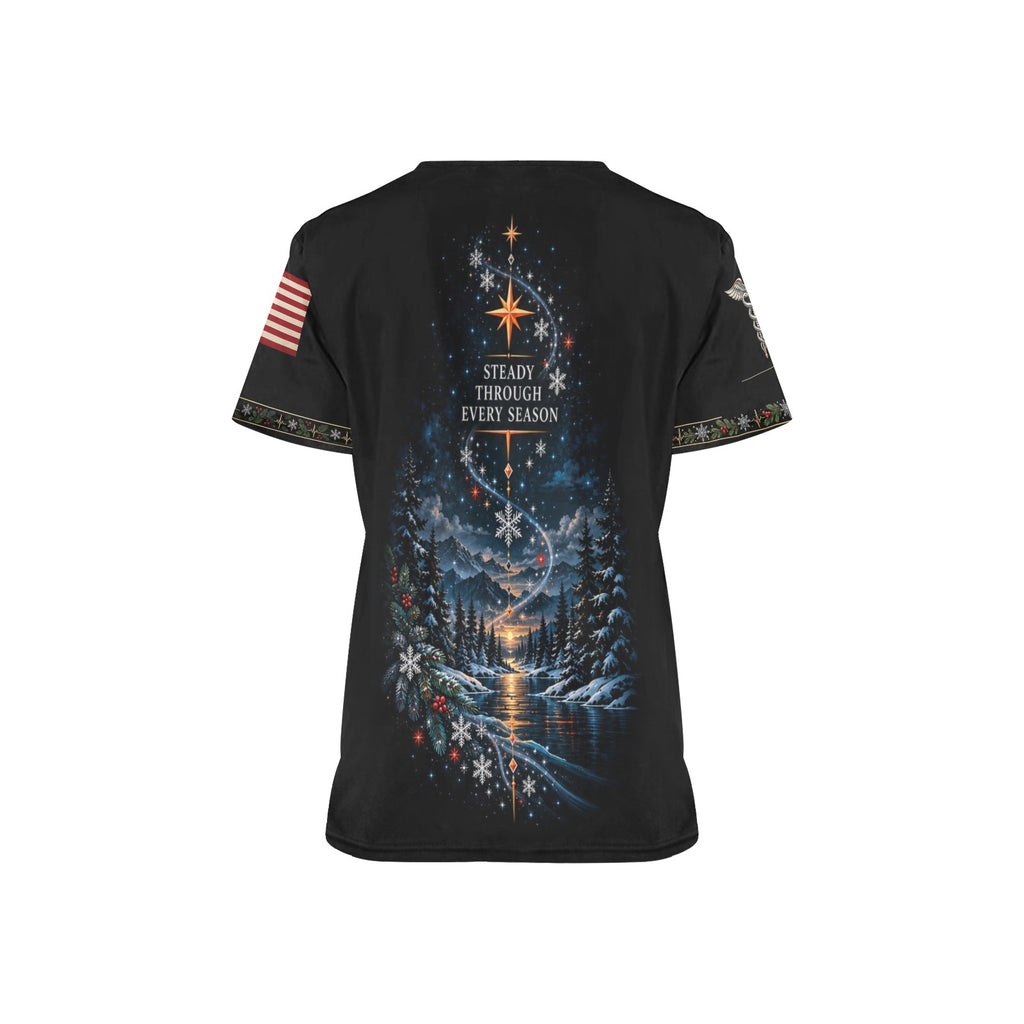 Evergreen Resolve — Coast Guard Christmas All-Over Print Scrub Top