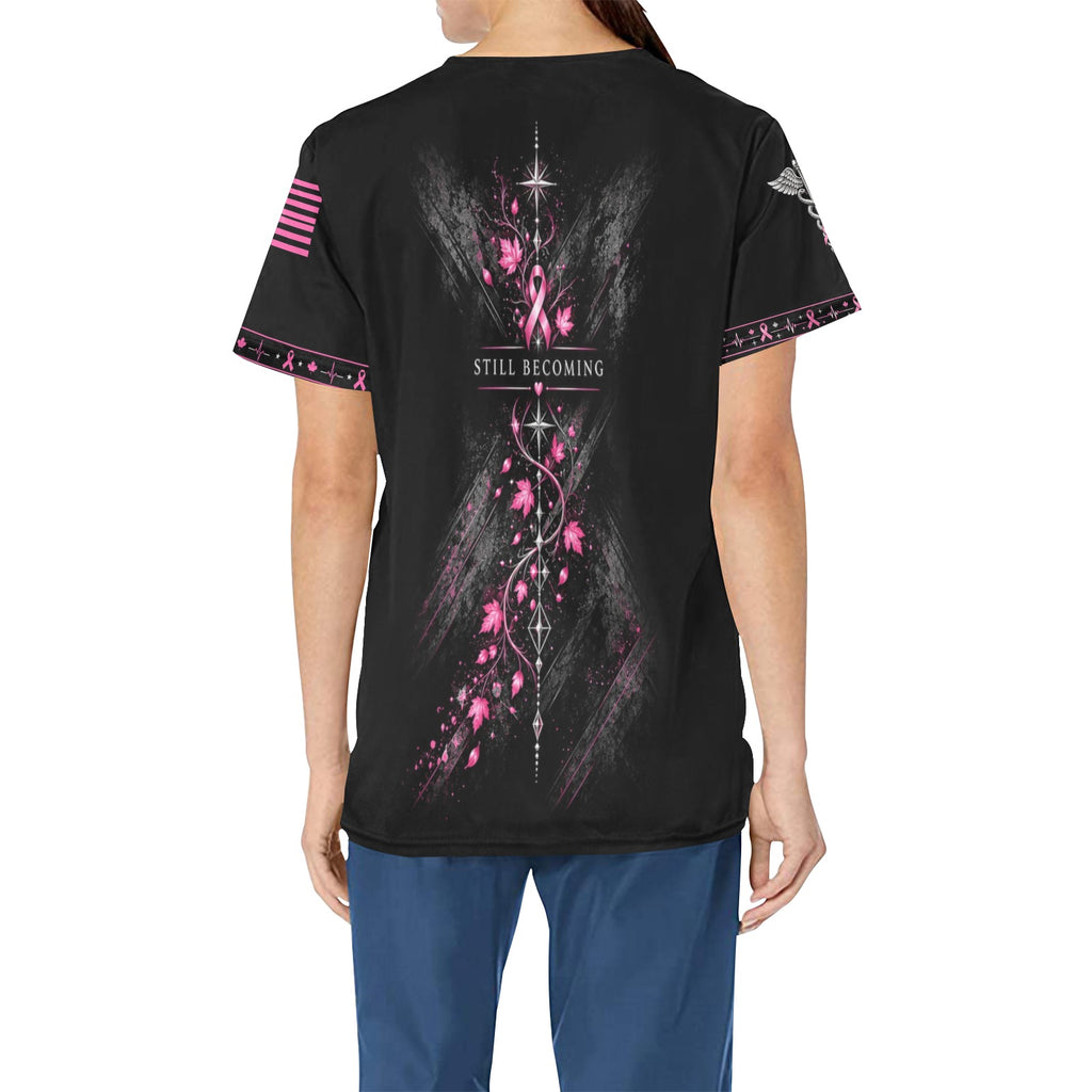 Roots of Gratitude — Breast Cancer Awareness Thanksgiving All-Over Print Scrub Top