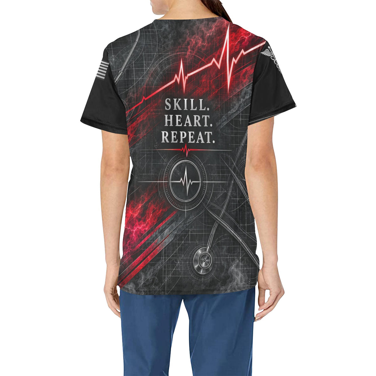 Crimson Code — Nursing All-Over Print Scrub Top