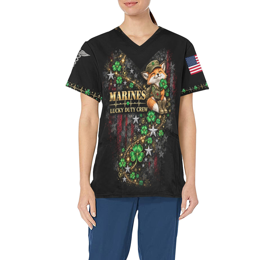 Lucky Duty Crew — Marine Corps St. Patrick's Day All-Over Print Scrub Top