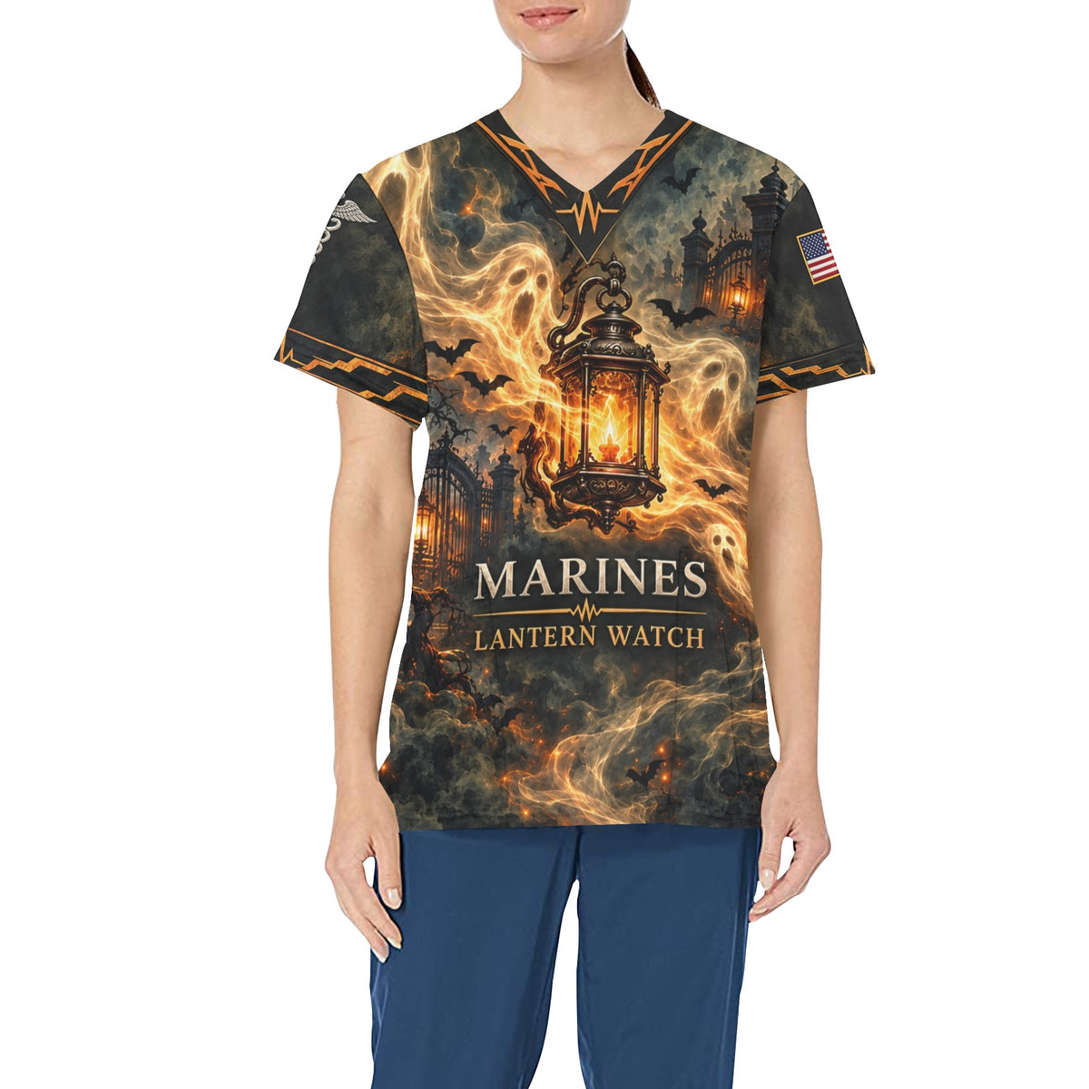 Lantern Watch — Marine Corps Halloween All-Over Print Scrub Top