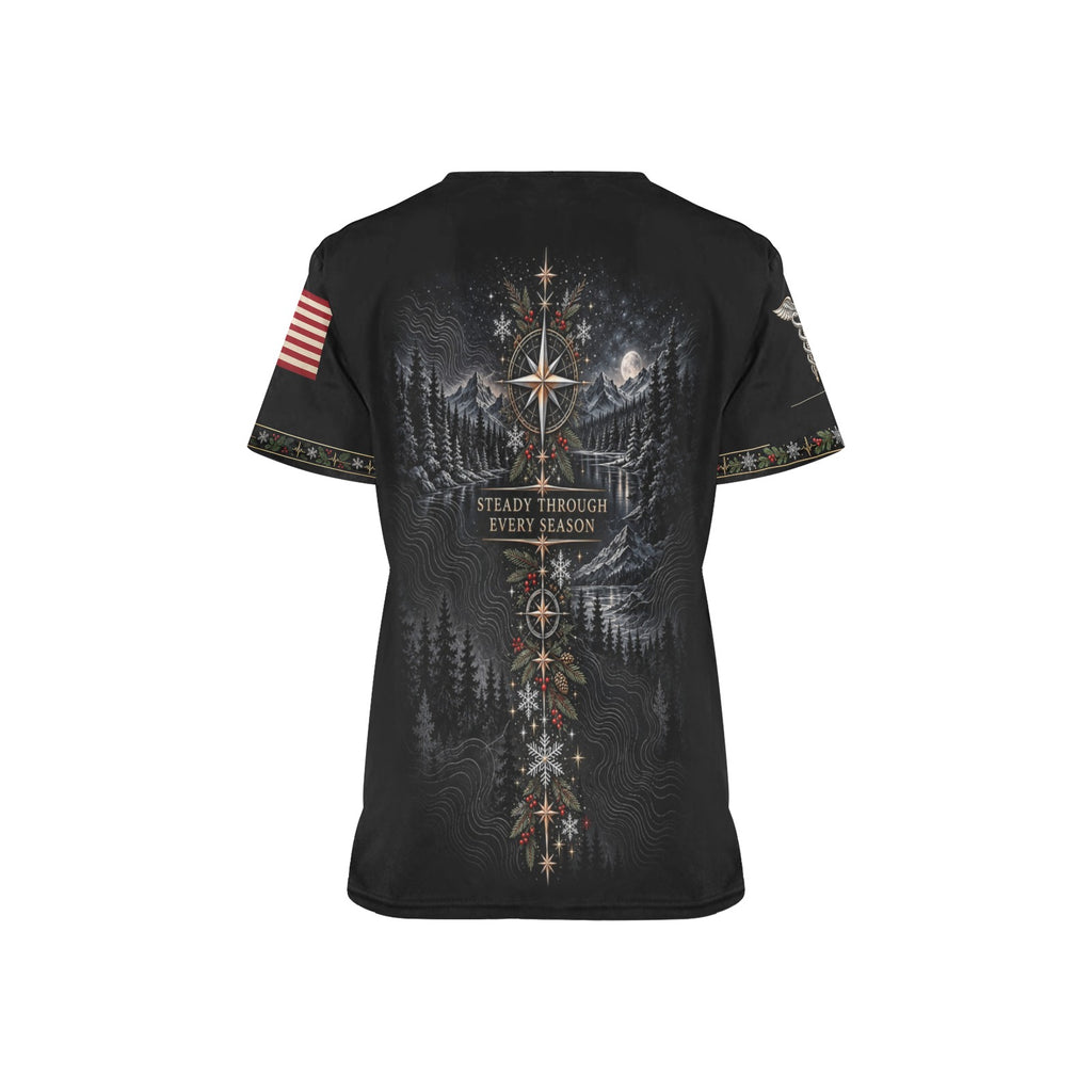 Evergreen Resolve — Veterans Christmas All-Over Print Scrub Top