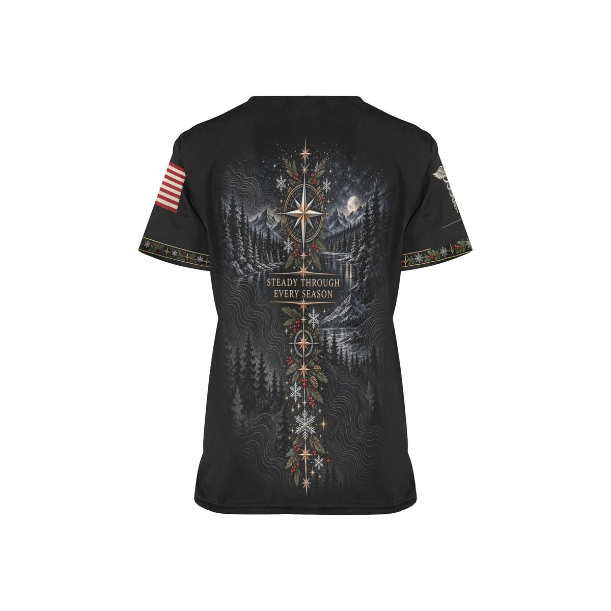 Evergreen Resolve — Veterans Christmas All-Over Print Scrub Top