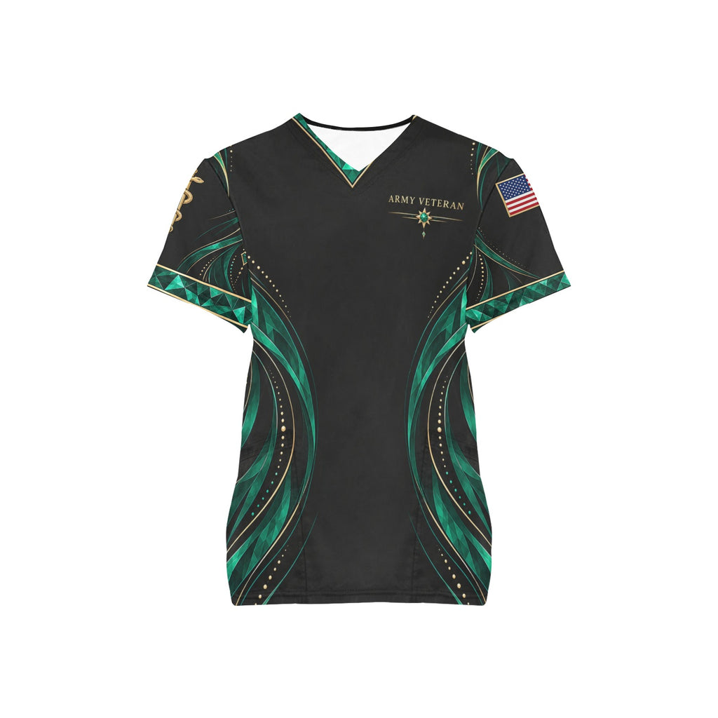 Emerald Valor — Army Veteran All-Over Print Scrub Top