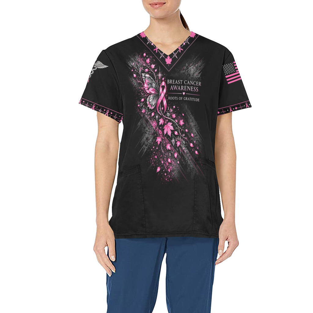 Roots of Gratitude — Breast Cancer Awareness Thanksgiving All-Over Print Scrub Top