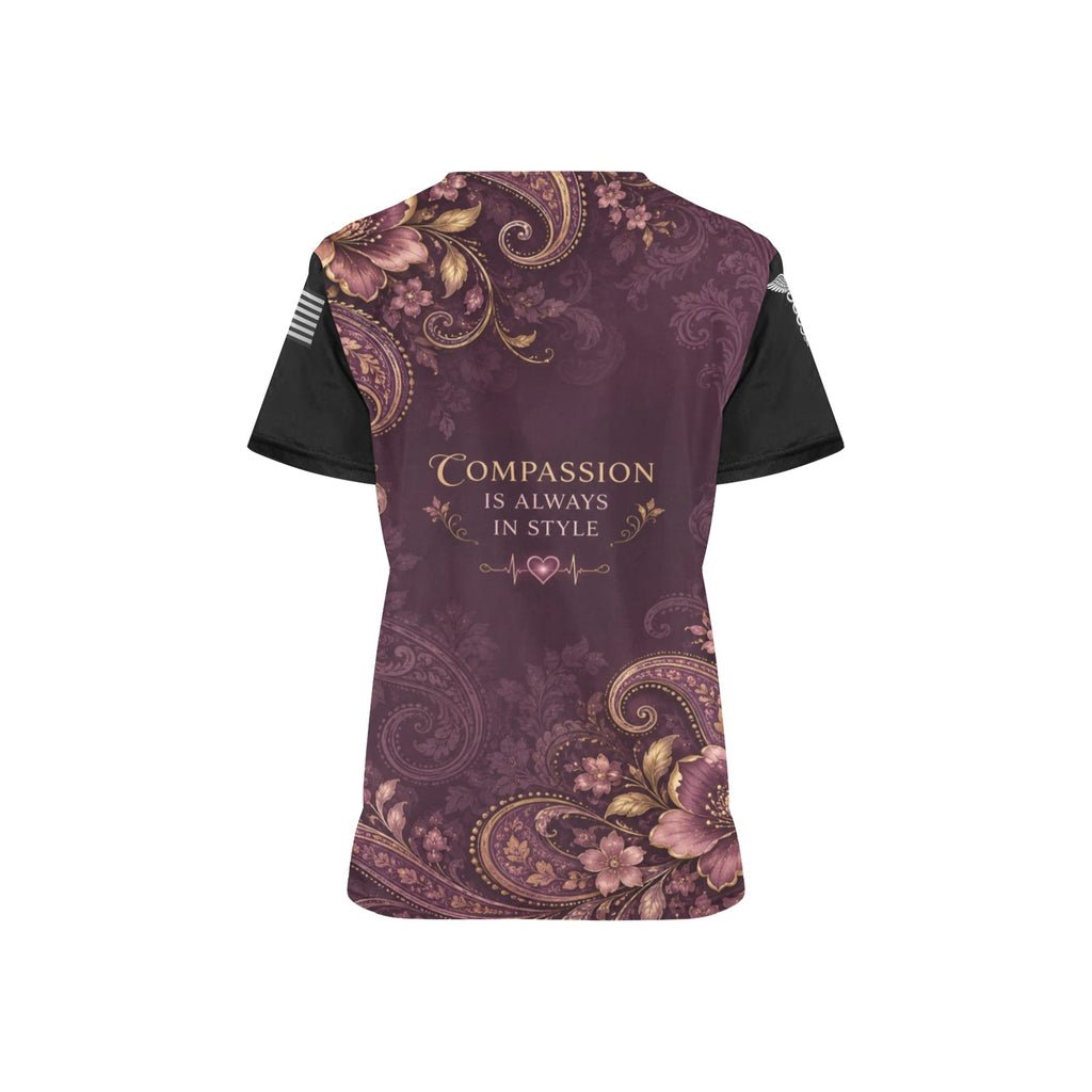 Plum Paisley — Nursing All-Over Print Scrub Top