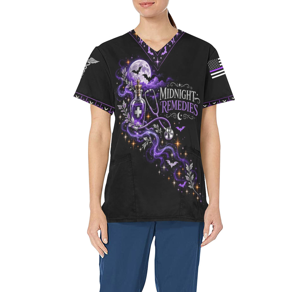 Midnight Remedies — Medical Halloween All-Over Print Scrub Top