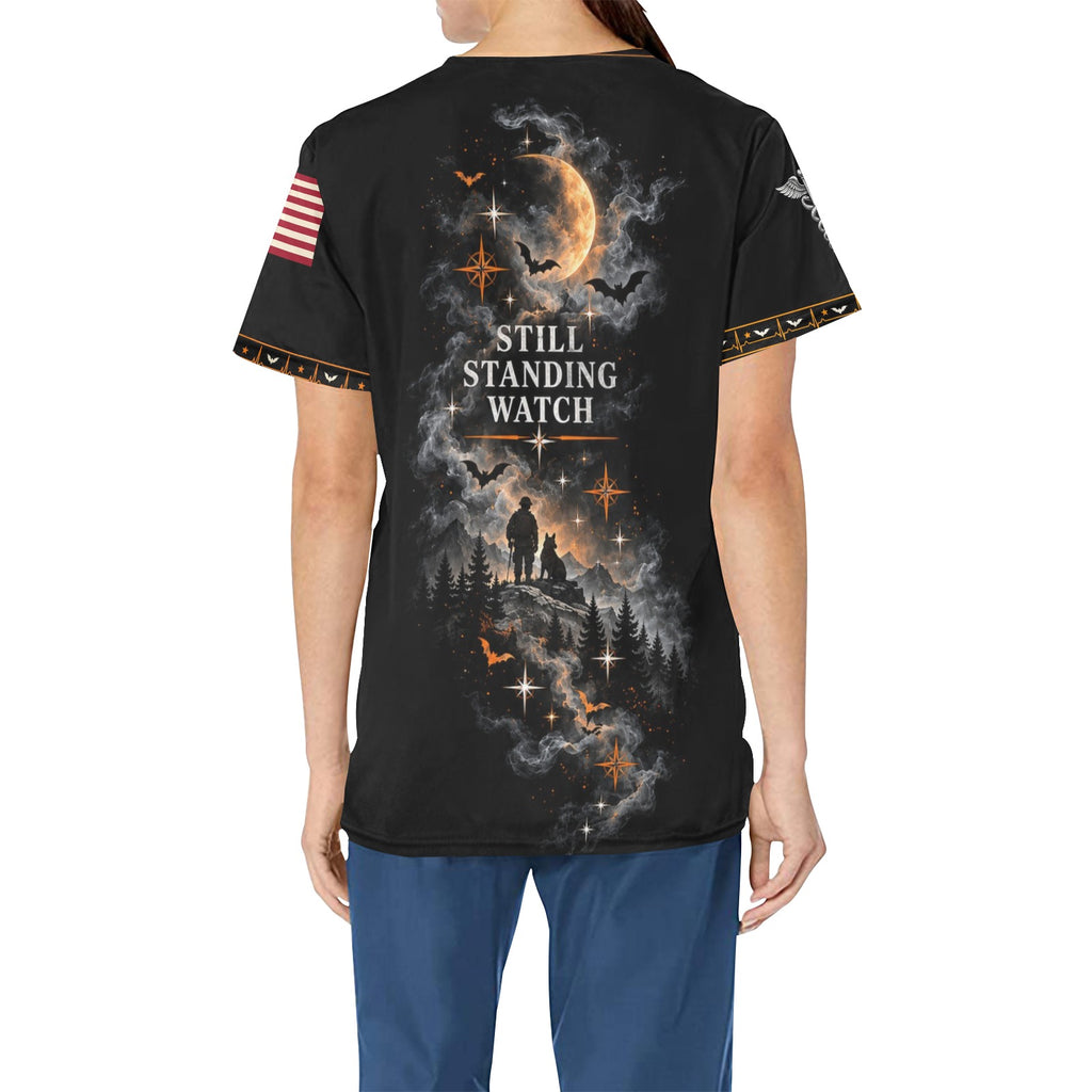 Ghost Watch — Veteran Halloween All-Over Print Scrub Top