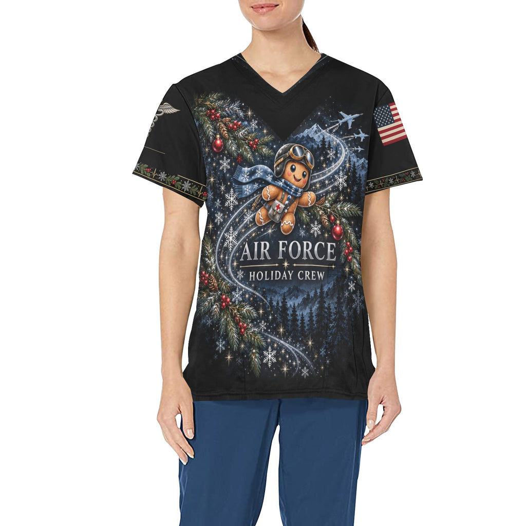 Holiday Crew — Air Force Christmas All-Over Print Scrub Top