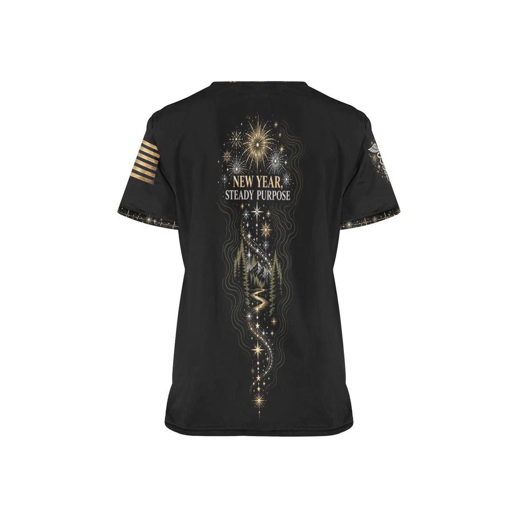 Midnight Formation — Army New Year's All-Over Print Scrub Top