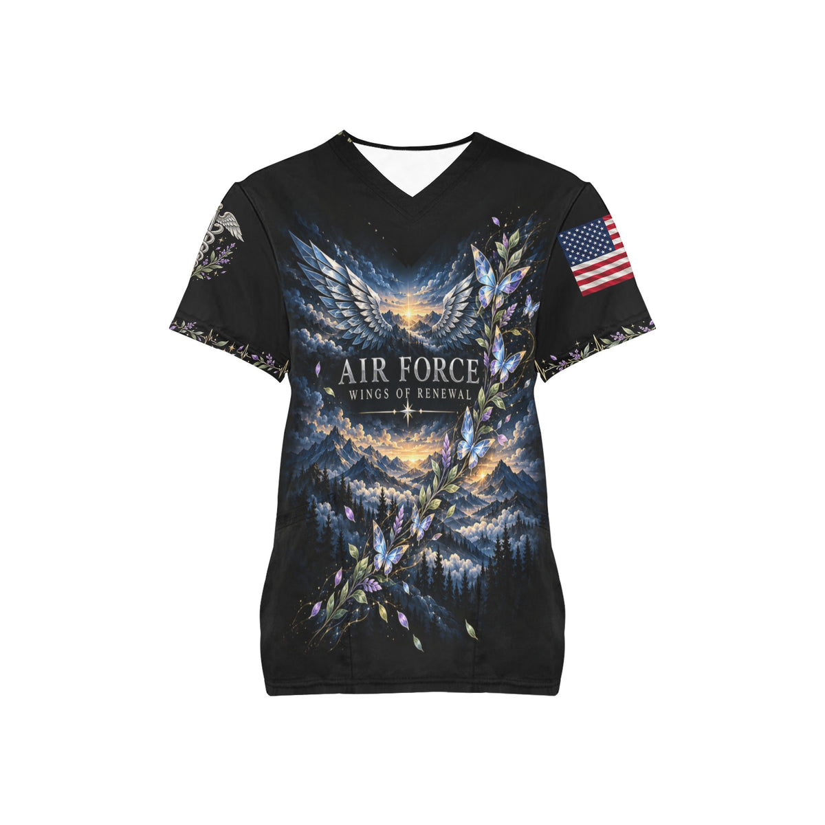 Wings of Renewal — Air Force Easter All-Over Print Scrub Top