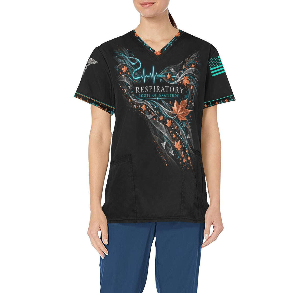 Roots of Gratitude — Respiratory Thanksgiving All-Over Print Scrub Top
