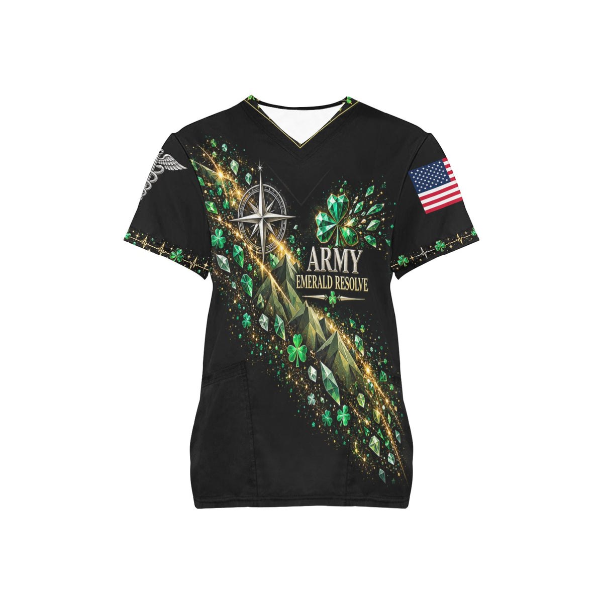 Emerald Resolve — Army St. Patrick's Day All-Over Print Scrub Top