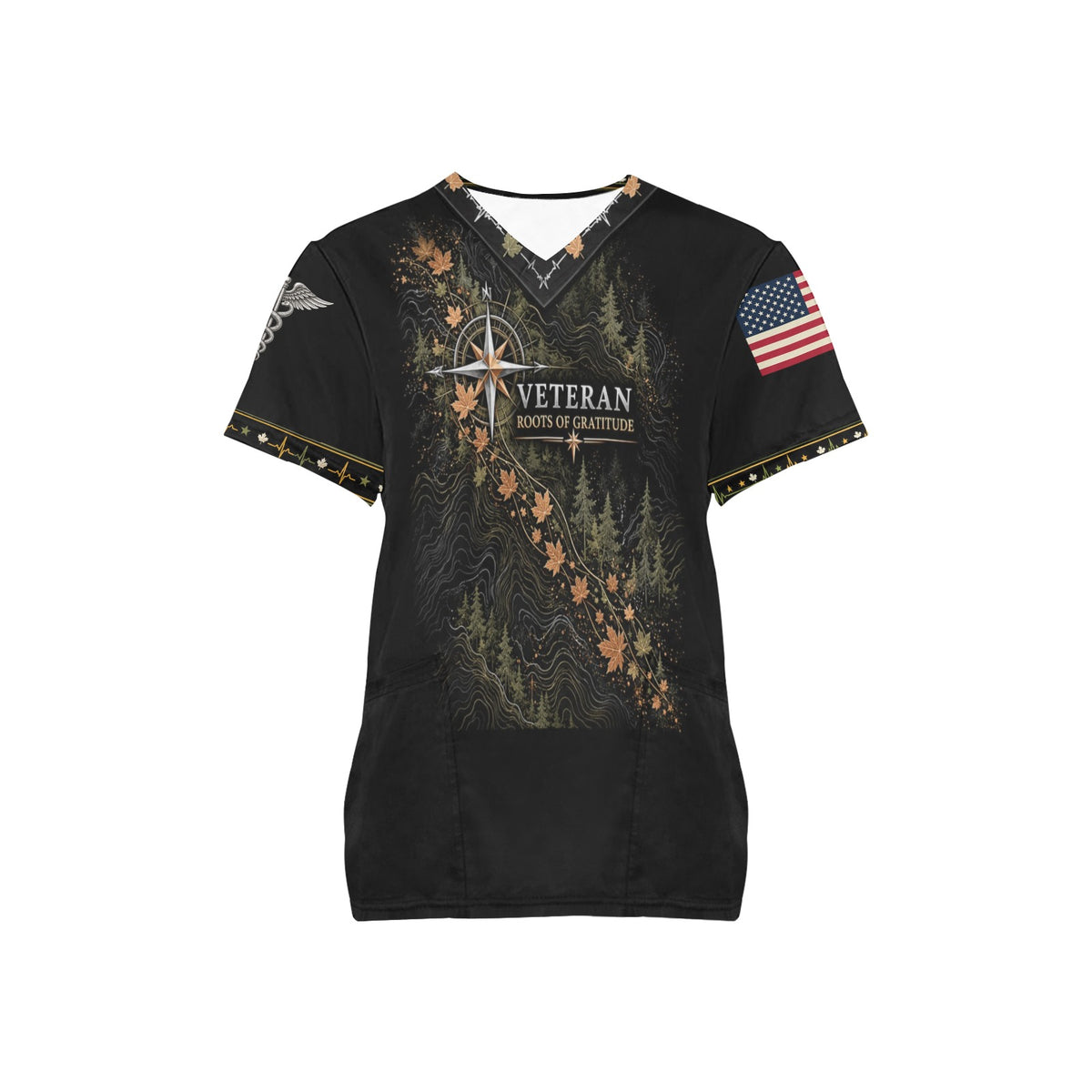 Roots of Gratitude — Veterans Thanksgiving All-Over Print Scrub Top