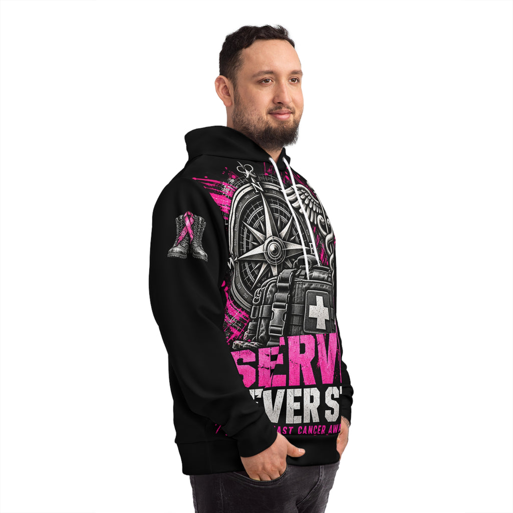 Service Never Stops — Military Medical Breast Cancer Awareness Hoodie