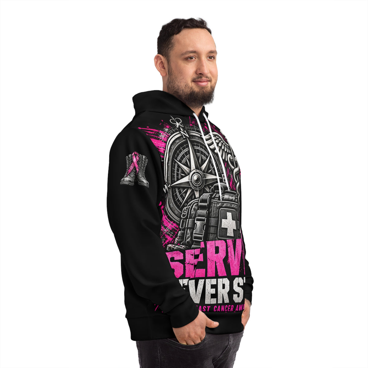 Service Never Stops — Military Medical Breast Cancer Awareness Hoodie