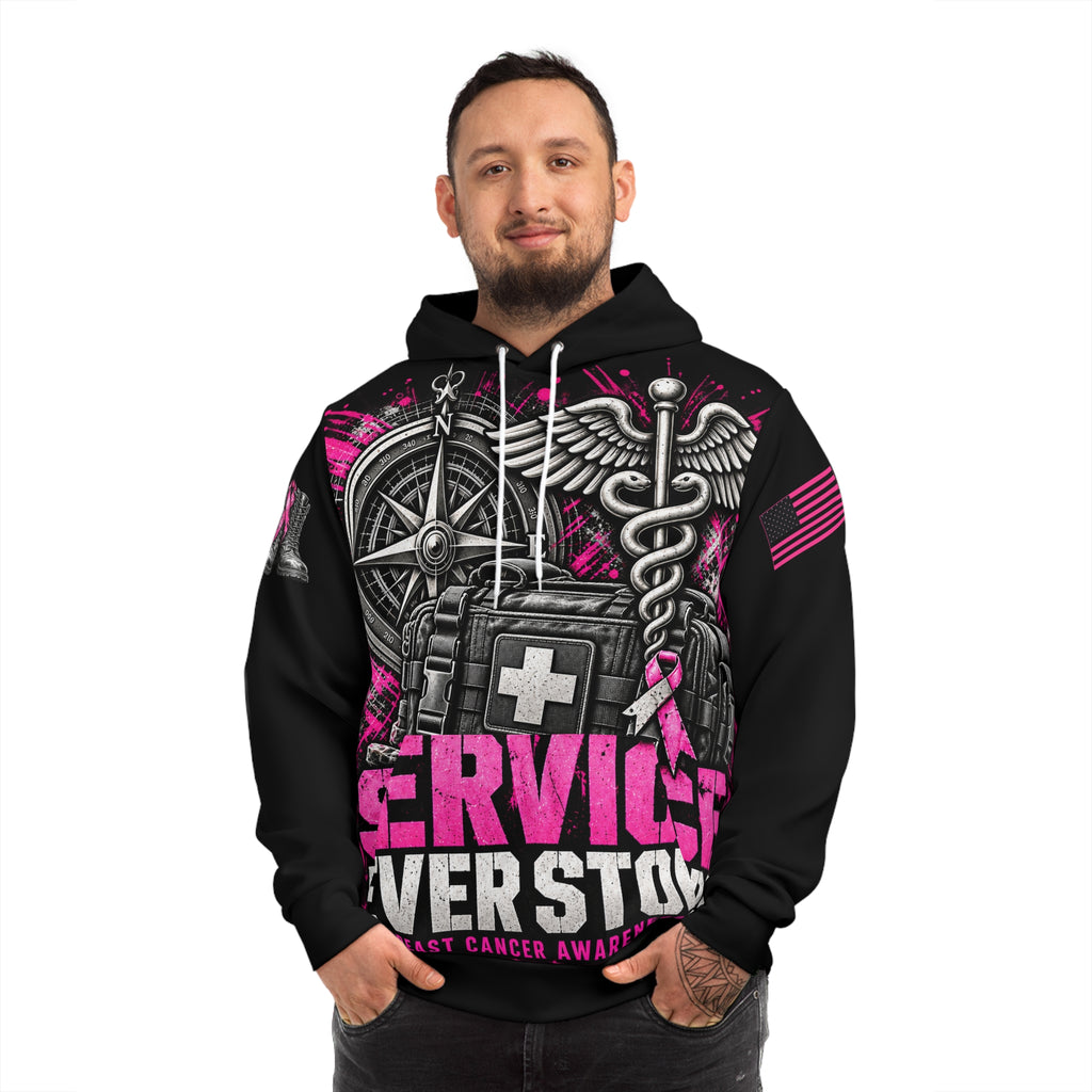 Service Never Stops — Military Medical Breast Cancer Awareness Hoodie