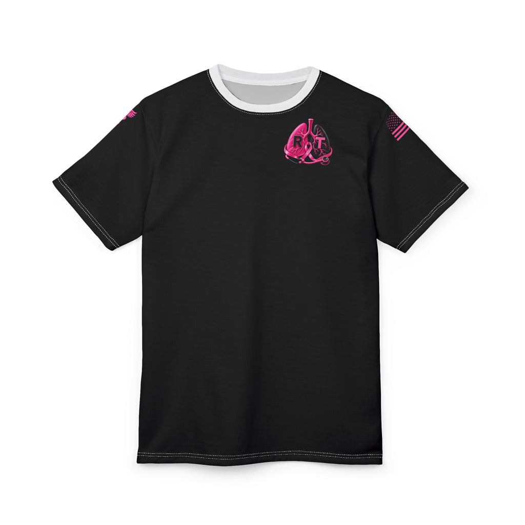 Respiratory Therapy Pink Ribbon Awareness Chest Logo T-Shirt