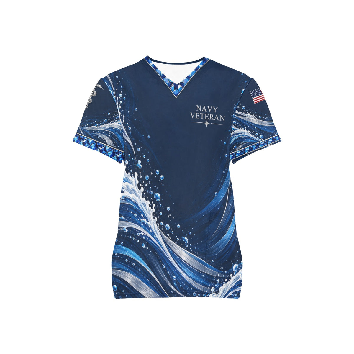 Sapphire Tide — Navy Veteran All-Over Print Scrub Top