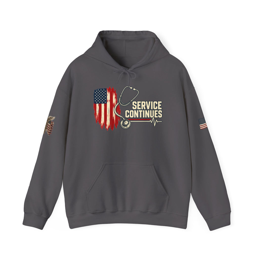 Off Duty, Service Continues — Charcoal Medical Hoodie