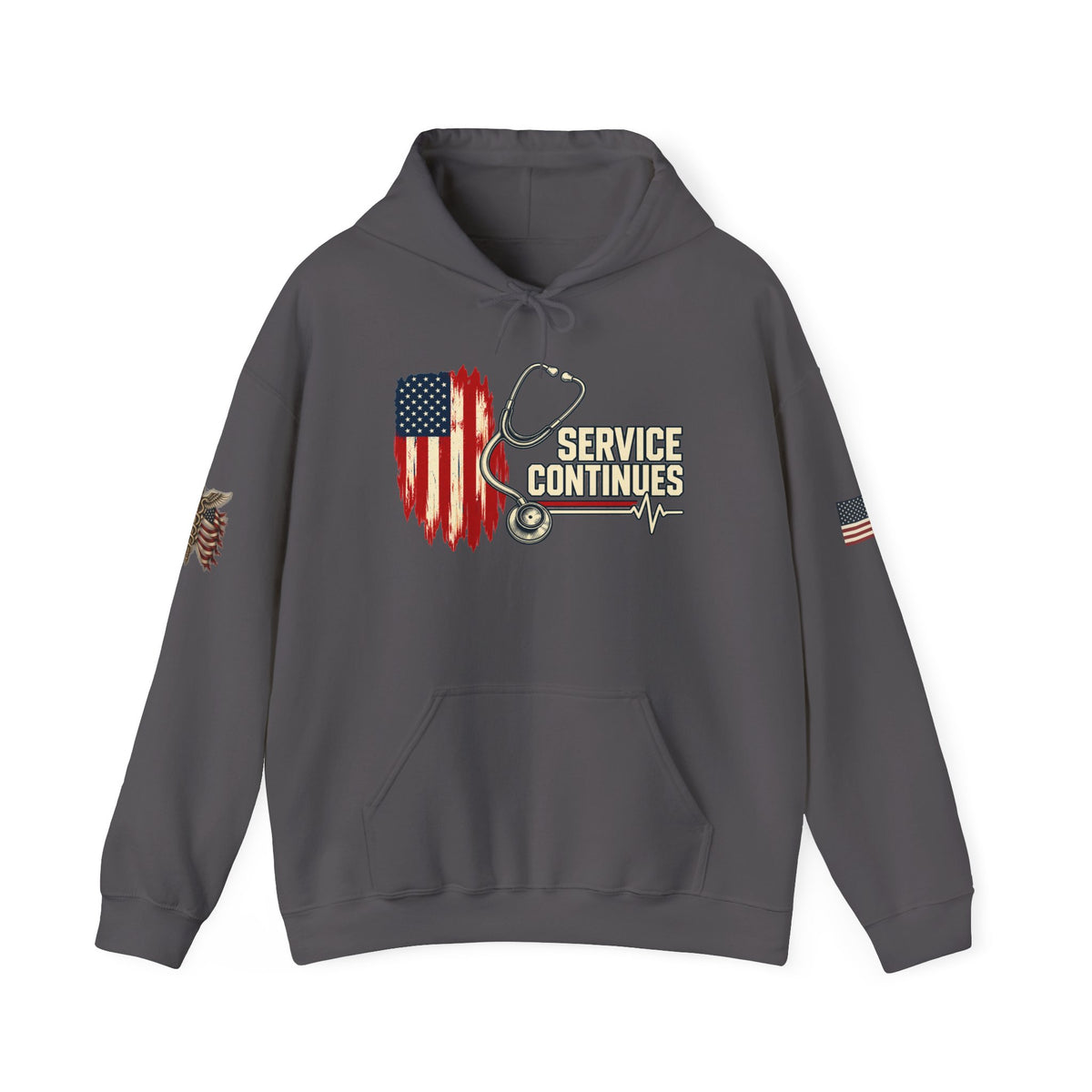 Off Duty, Service Continues — Charcoal Medical Hoodie