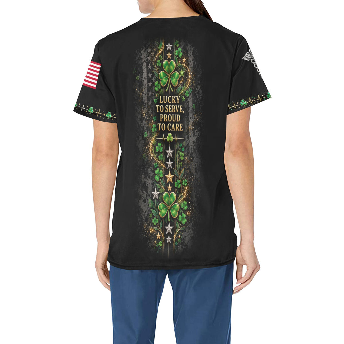 Lucky Duty Crew — Veterans St. Patrick's Day All-Over Print Scrub Top