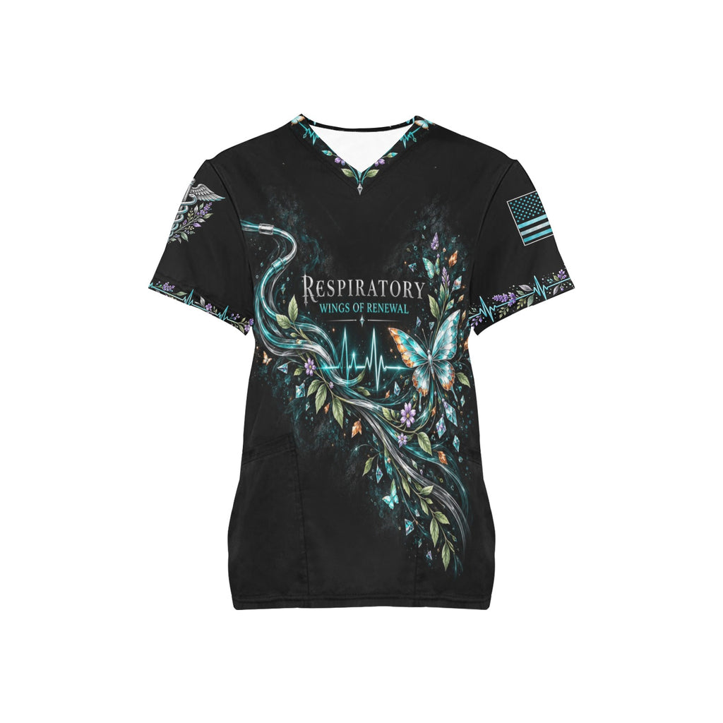 Wings of Renewal — Respiratory Easter All-Over Print Scrub Top