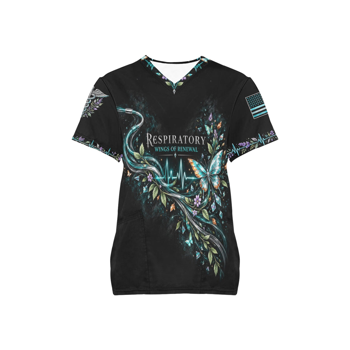 Wings of Renewal — Respiratory Easter All-Over Print Scrub Top