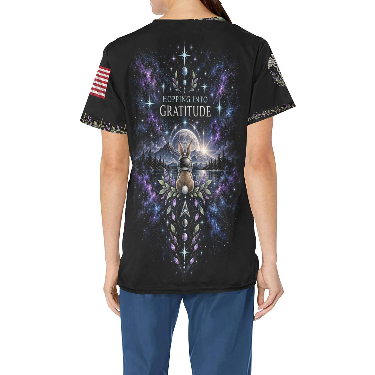 Spring Duty Crew — Space Force Easter All-Over Print Scrub Top