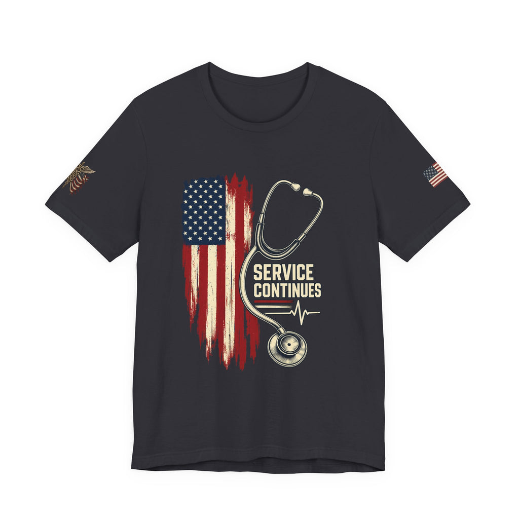 Off Duty, Service Continues — Charcoal Medical T-Shirt
