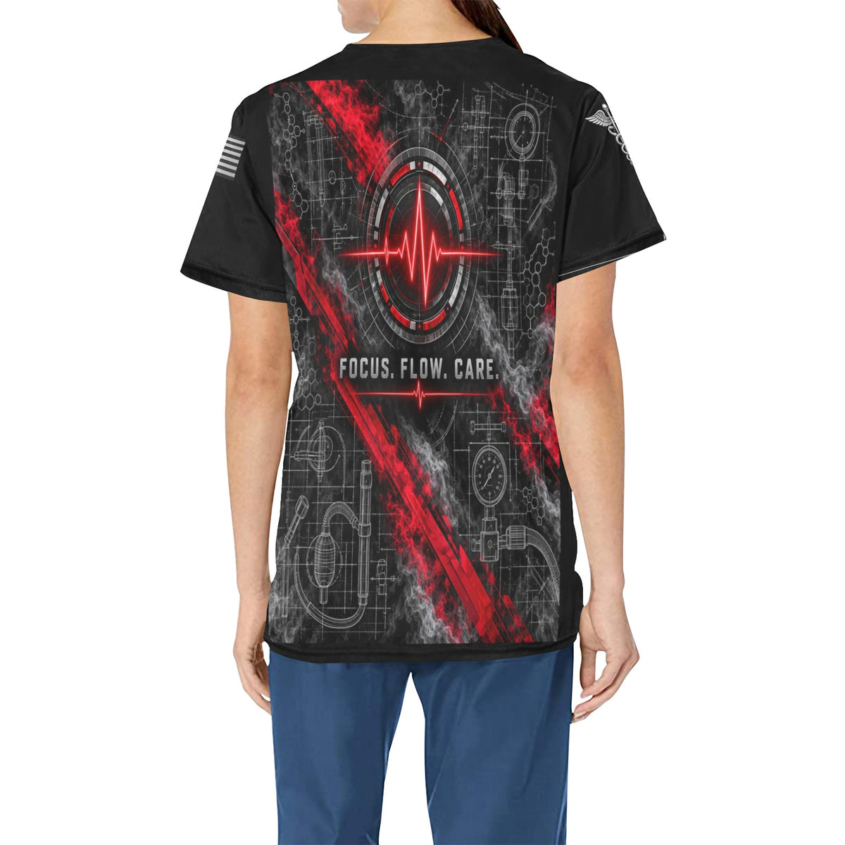 Crimson Code Respiratory — All-Over Print Scrub Top