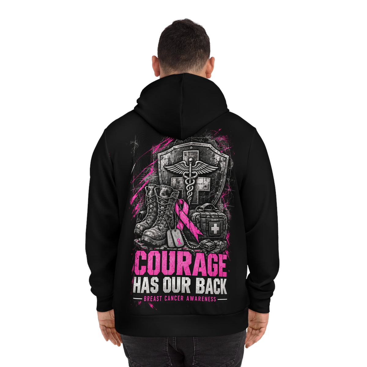 Service Never Stops — Military Medical Breast Cancer Awareness Hoodie