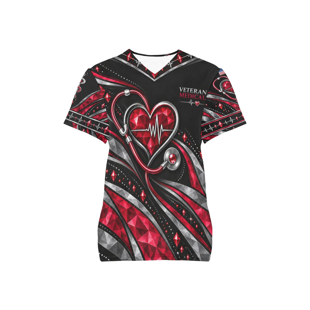 Ruby Pulse — Veteran Medical All-Over Print Scrub Top