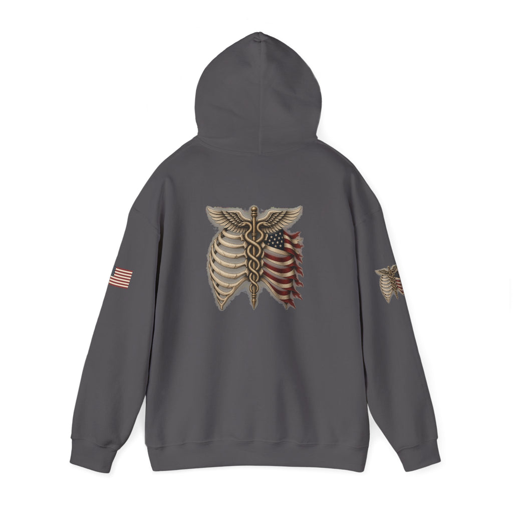 Off Duty, Service Continues — Charcoal Medical Hoodie
