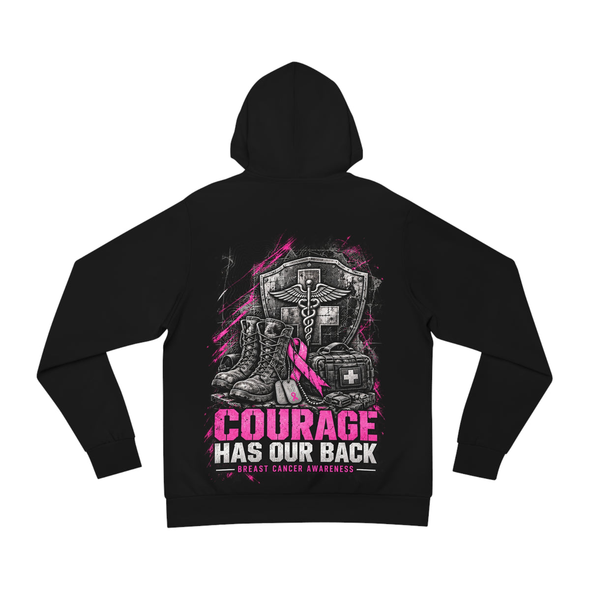 Service Never Stops — Military Medical Breast Cancer Awareness Hoodie