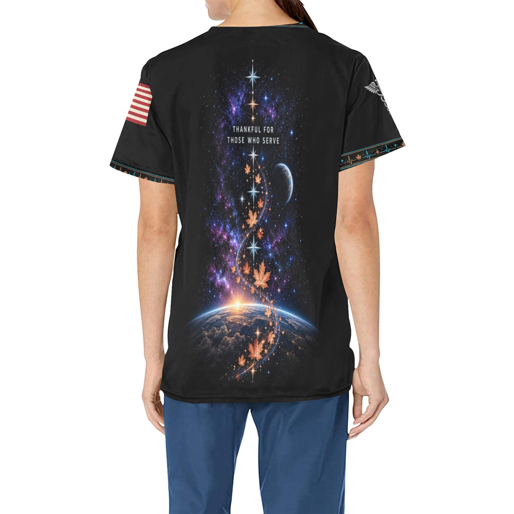 Grateful Watch — Space Force Thanksgiving All-Over Print Scrub Top