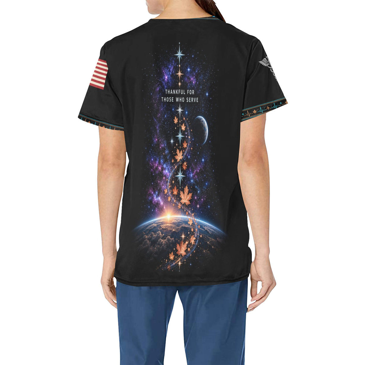 Grateful Watch — Space Force Thanksgiving All-Over Print Scrub Top