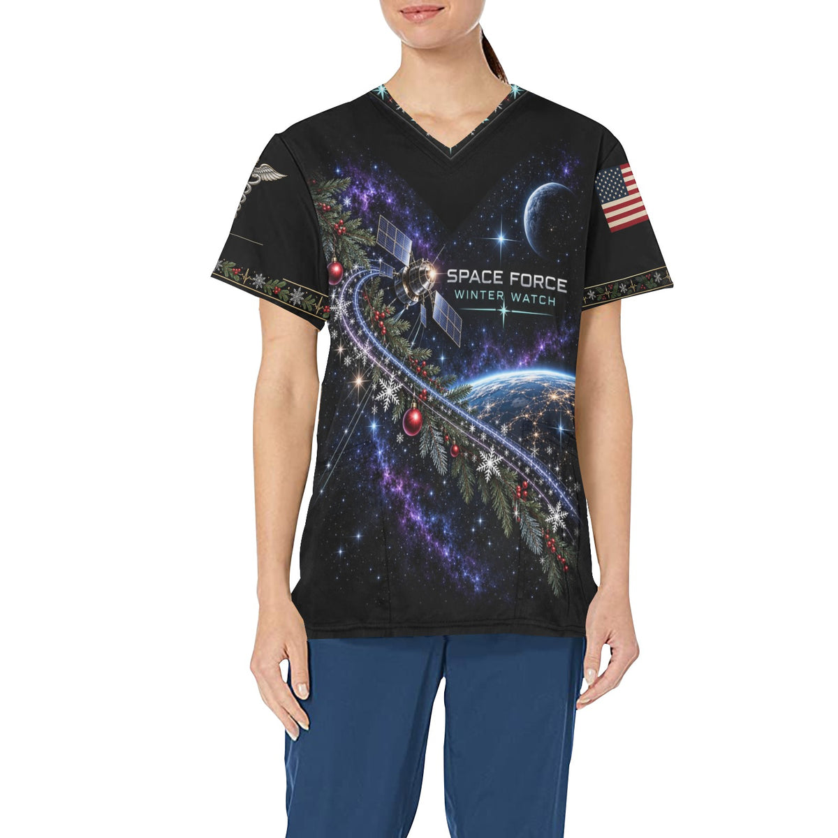 Winter Watch — Space Force Christmas All-Over Print Scrub Top