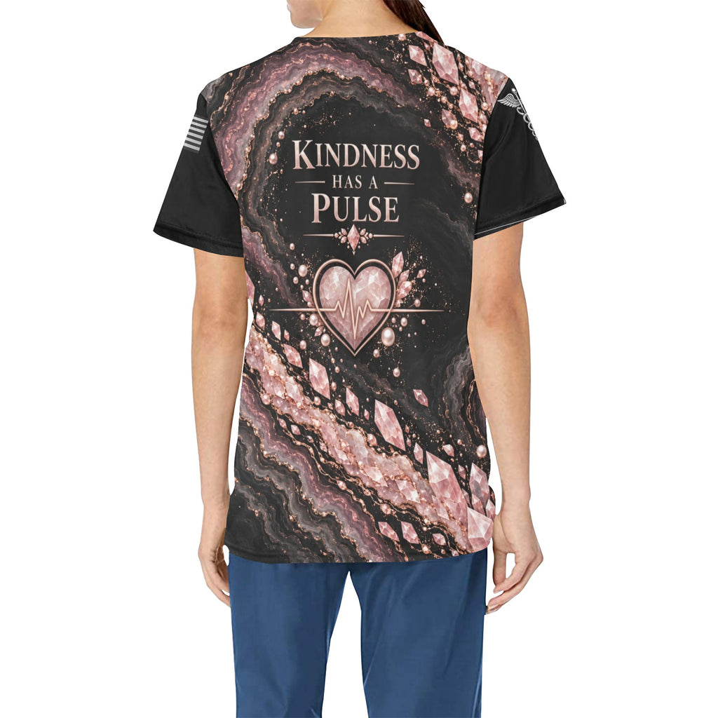 Rose Quartz Care — Nursing All-Over Print Scrub Top