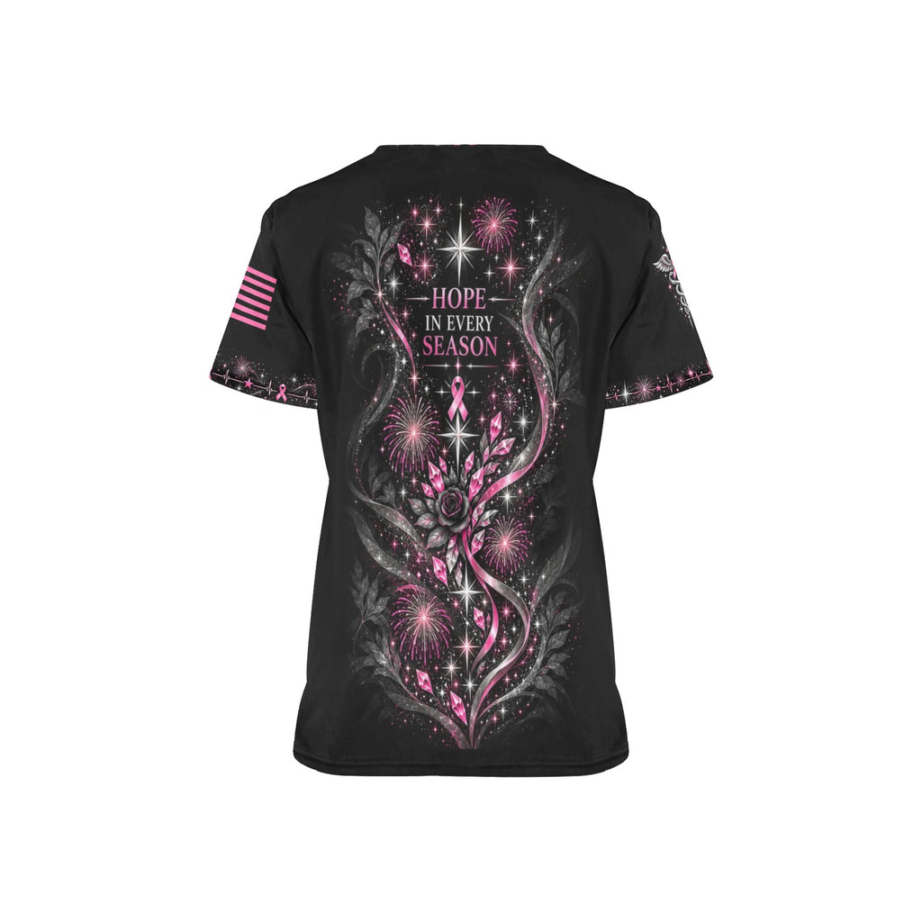 Midnight Resolve — Breast Cancer Awareness New Year's All-Over Print Scrub Top