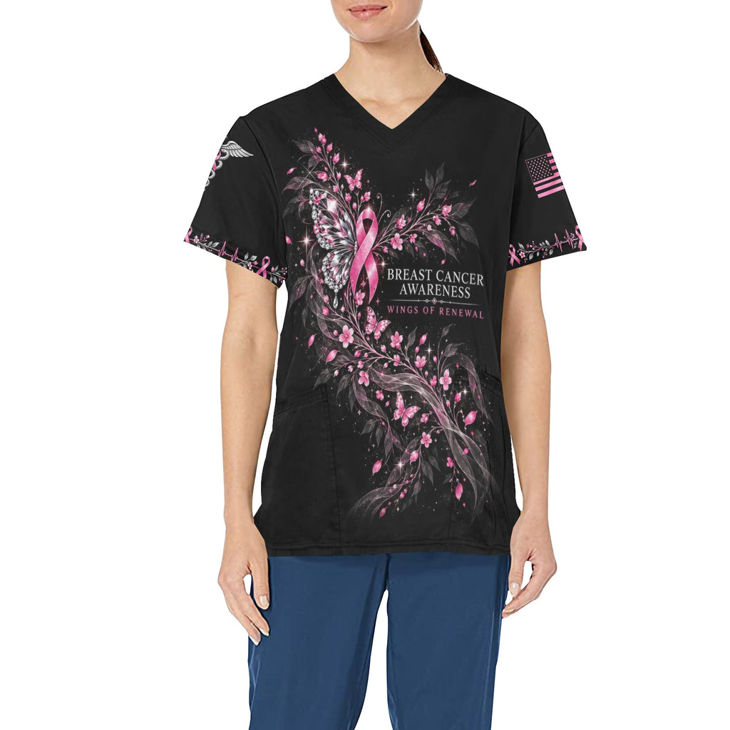 Wings of Renewal — Breast Cancer Awareness Easter All-Over Print Scrub Top