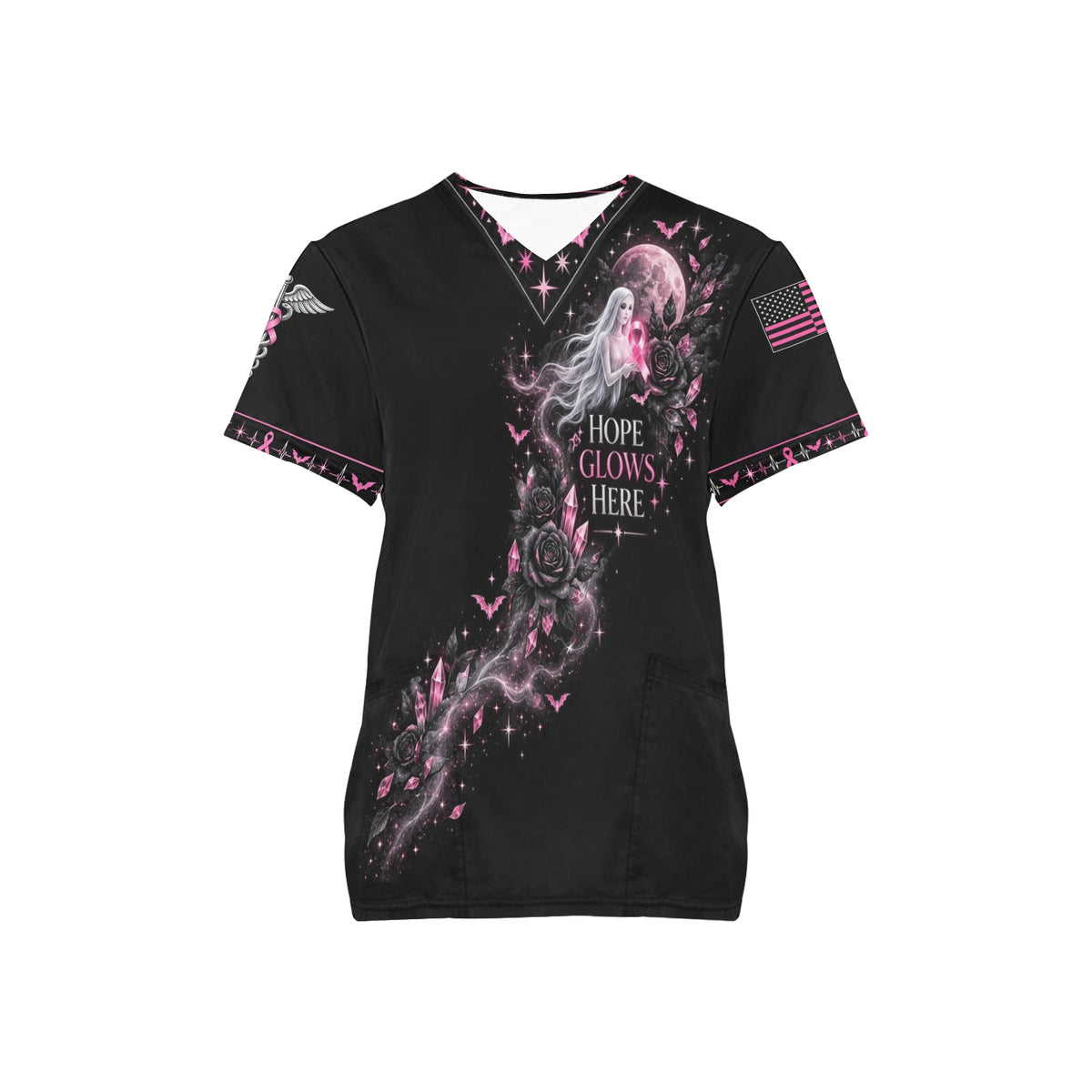 Midnight Hope — Breast Cancer Halloween All-Over Print Scrub Top