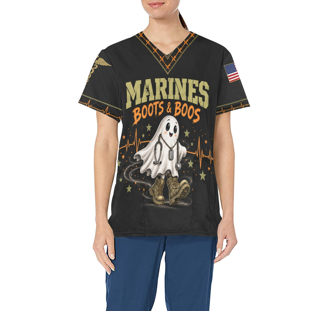 Boots & Boos — Marine Corps Halloween All-Over Print Scrub Top