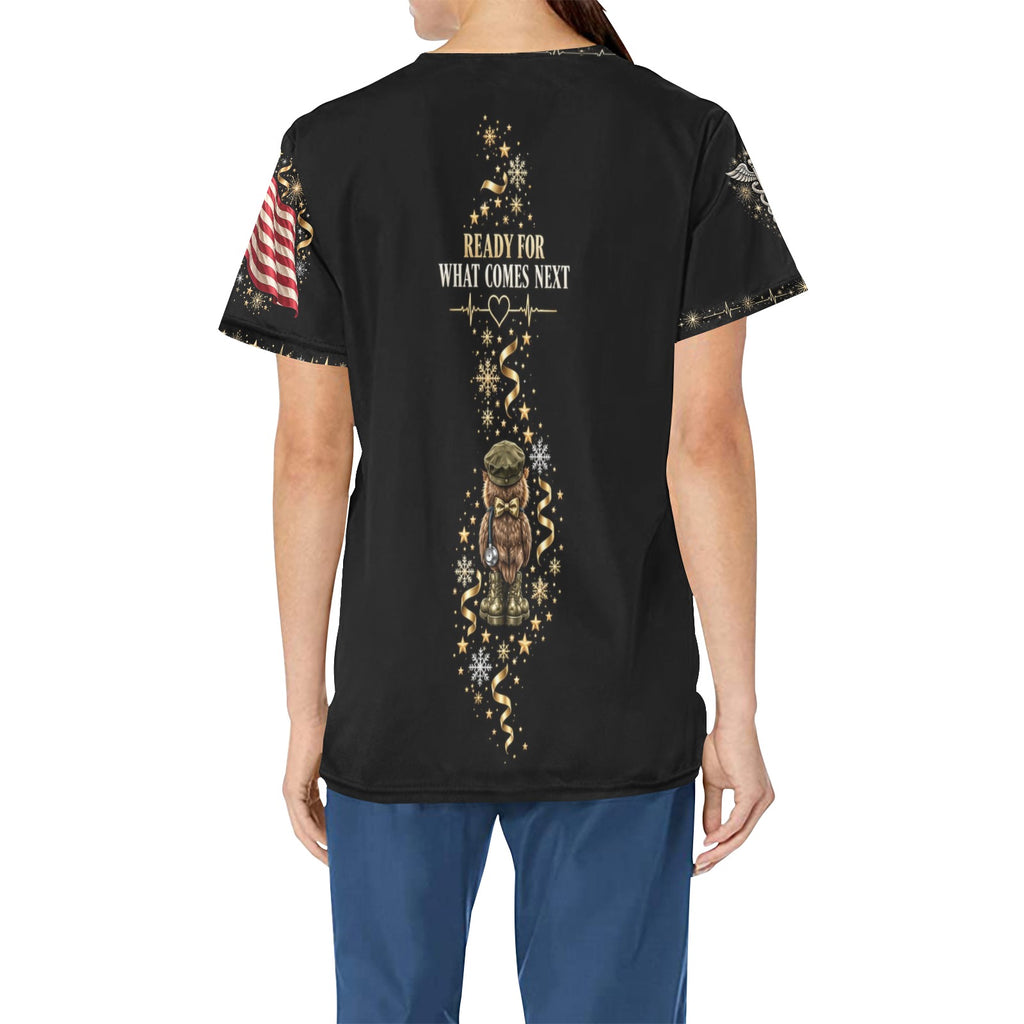 New Year Crew — Army New Year's All-Over Print Scrub Top