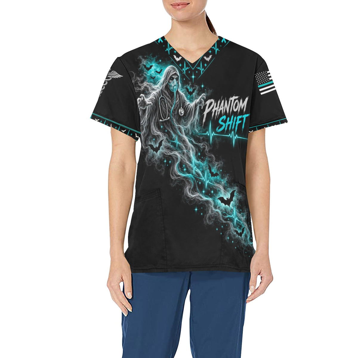 Phantom Shift — Respiratory Halloween All-Over Print Scrub Top