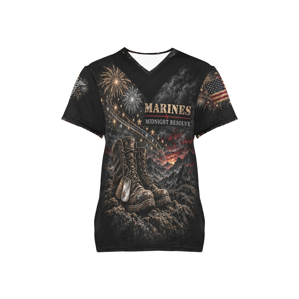 Midnight Resolve — Marine Corps New Year's All-Over Print Scrub Top