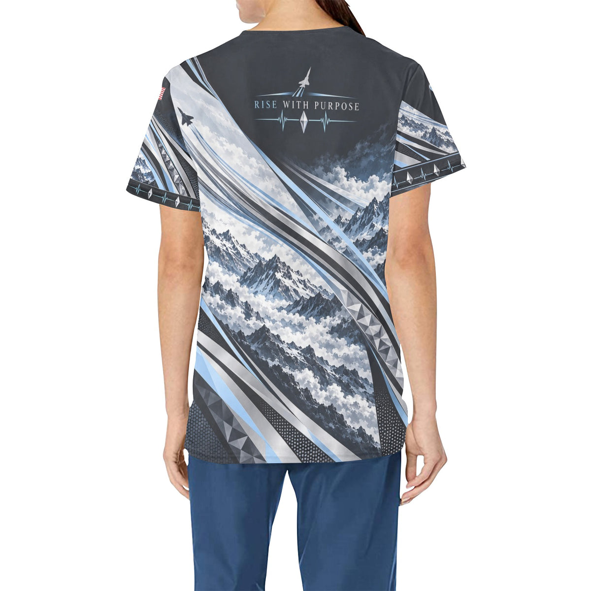 Silver Ascent — Air Force Veteran All-Over Print Scrub Top