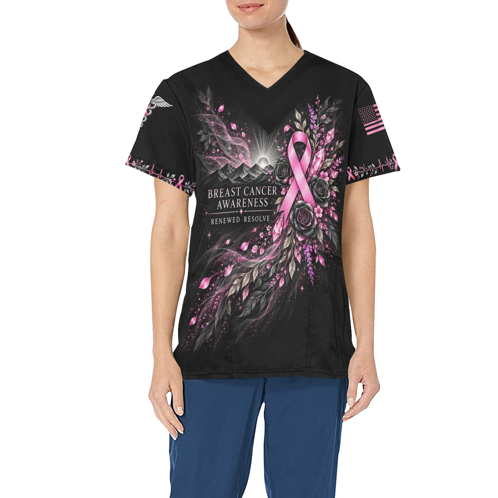 Renewed Resolve — Breast Cancer Awareness Easter All-Over Print Scrub Top