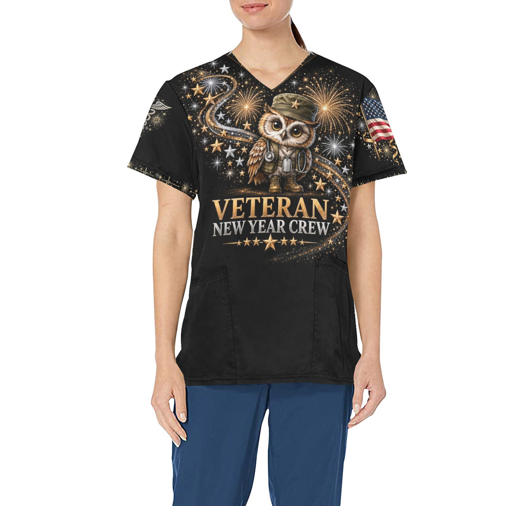 New Year Crew — Veterans New Year's All-Over Print Scrub Top